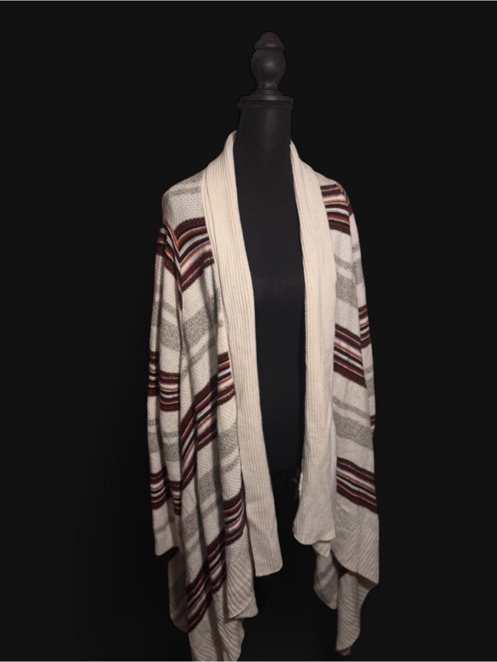 torrid Ivory Open-Front Cardigan with Burgundy and Gray Stripes